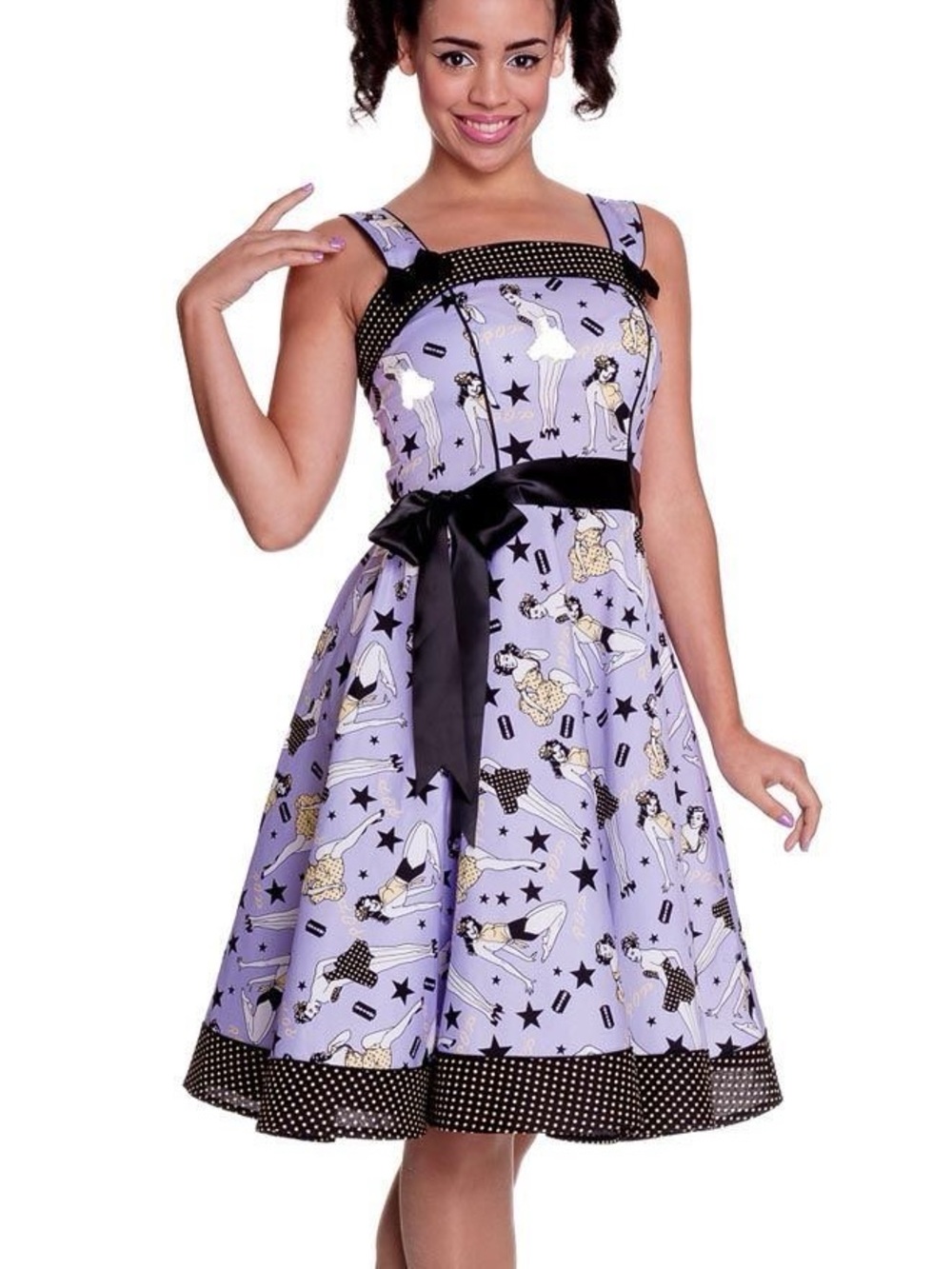 New Hell Bunny Dixie Lavender Retro Swing Dress Sz M